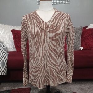 DANA BUCHMAN  Brown Zebra Print Women's Sweater